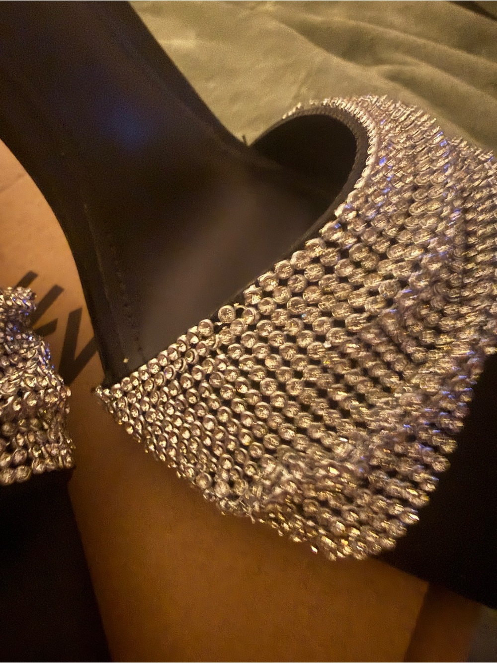 Mango Black Slingback Heels with Silver Crystal Straps - Picture 2 of 5
